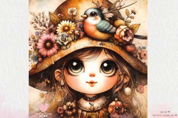 Download Little Girl with Flowers and a Bird - Premium Resources