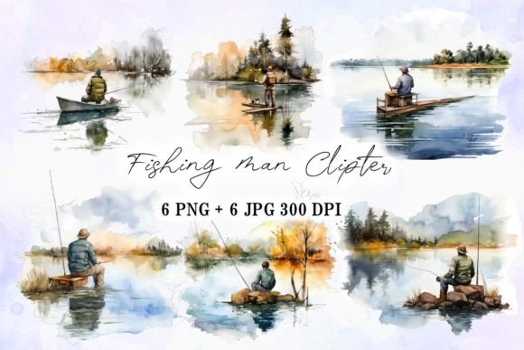 Download A Fishingman Watercolor Painting Art - Premium Resources