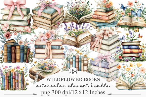 Download Wildflower Books Watercolor Clipart - Books Collection
