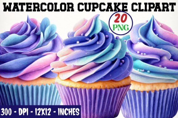 Download Watercolor Cupcake Clipart Png Bundle - Cupcake clipart Collection