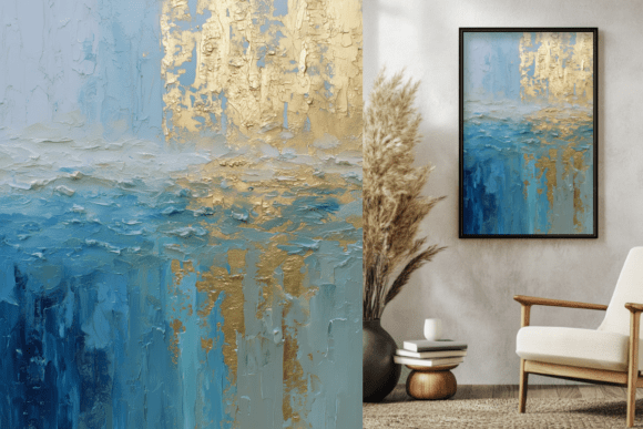 Download Blue &amp; Gold Textured Abstract Painting - Painting Collection