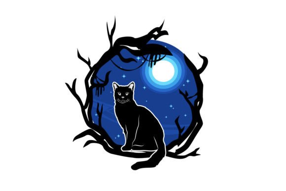 Download Spooky Cat Illustration in Trees - Illustration Collection