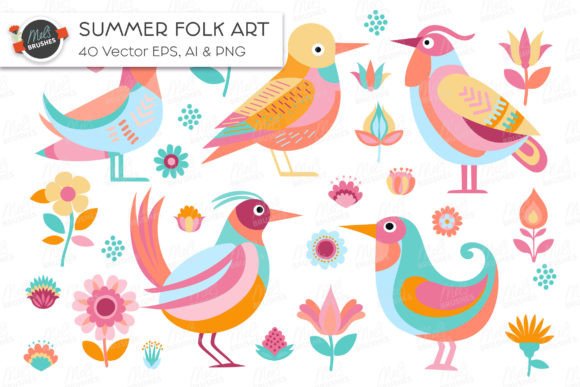 Download Summer Folk Art Vector Illustrations - Illustration Collection