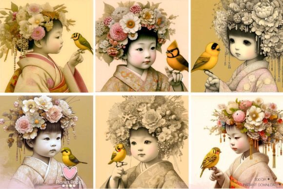 Download Oriental with Flowers and a Bird - Premium Resources