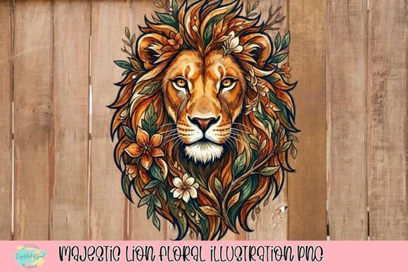 Download Majestic Lion Floral Illustration PNG - Illustration Collection