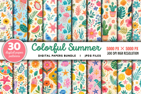 Download Colorful Summer Digital Paper Bundle - Summer digital paper Collection