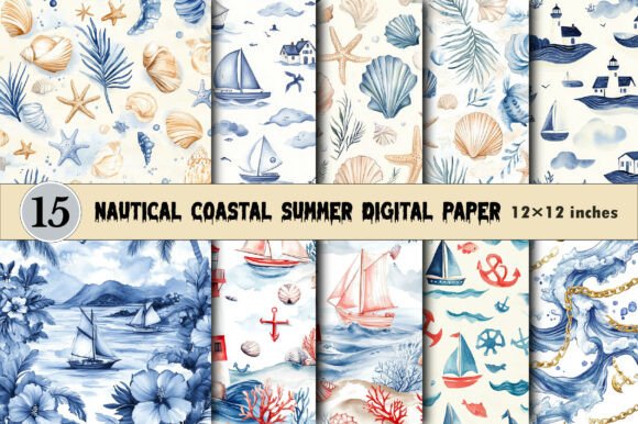 Download Nautical Coastal Summer Digital Paper - Summer digital paper Collection