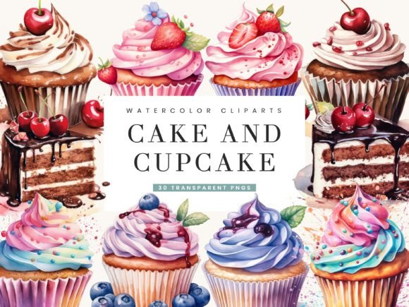 Download Watercolor Cake and Cupcake Clipart - Cupcake clipart Collection