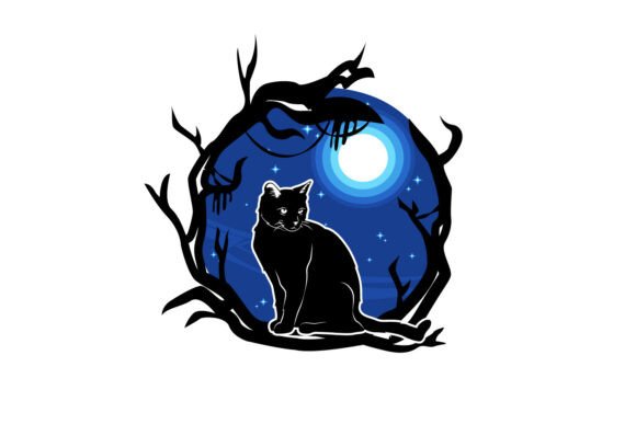 Download Spooky Cat Illustration in Trees Full - Illustration Collection